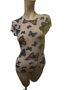 Rue21 Pink & Blue Butterfly Short Sleeve Tee